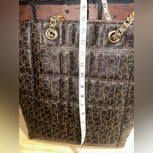 Calvin Klein Brown Monogram Quilted Tote with Yellow Trim - Picture 4 of 8